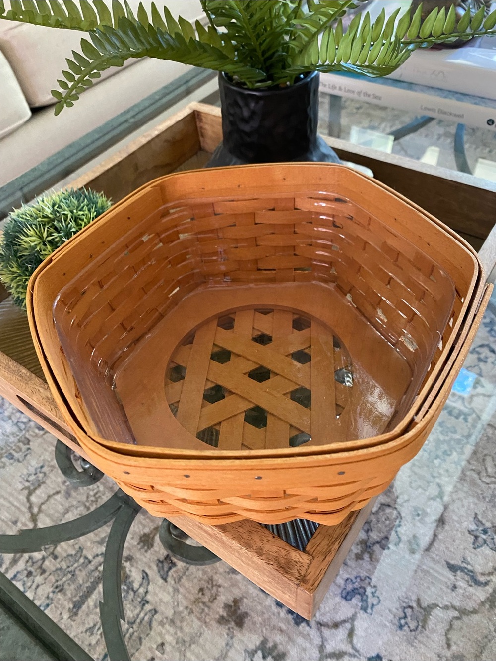 EUC LONGABERGER GENERATIONS HEXAGON BASKET W LINER